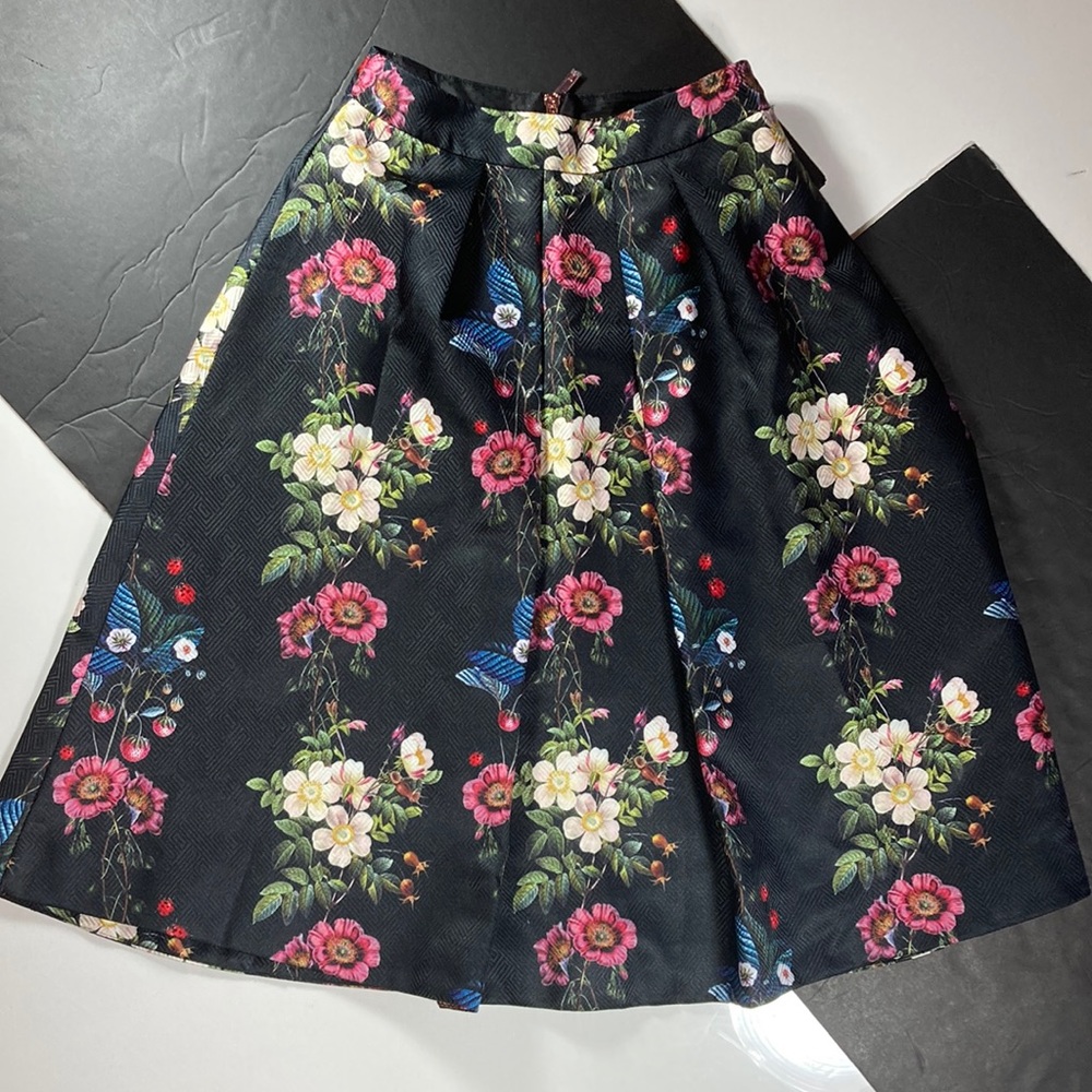 Ted Baker Floral on Black Grosgrain Skirt, Gorgeous!